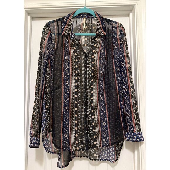 Free People Moonlight Mile Woven Button Top in Black Combo Size Small Bohemian - Picture 1 of 8